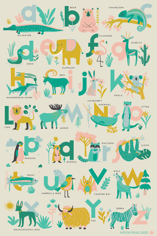 "Animals A to Z" Nursery Poster Bold Brights